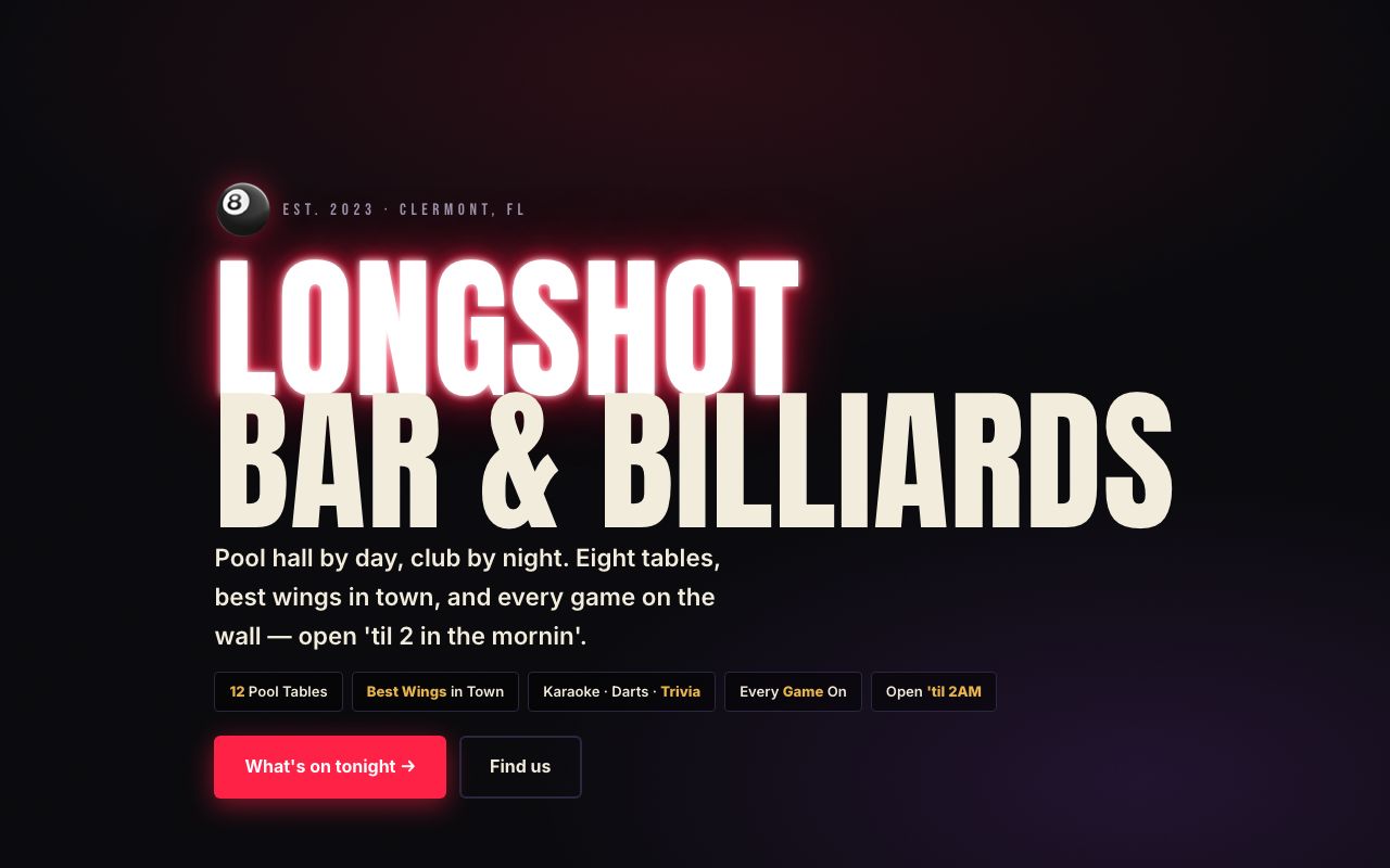 Longshot Bar & Billiards concept build